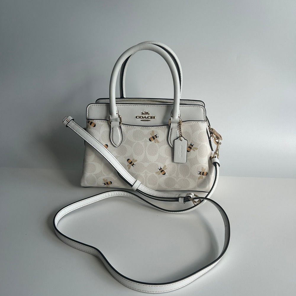 Coach Mini Darcie Carryall White Signature Bee Canvas Satchel Bag CH517 - Picture 2 of 12